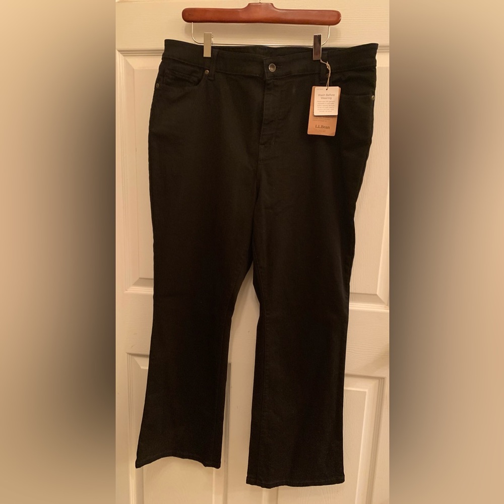 Women Black Denim Pants by L.L Bean Classic Fit True Shape Size 18 New With Tags